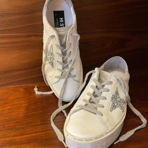 Golden Goose Hi Star Metallic Platform Sneakers (Women) WHITE/ SILVER, Size 9US